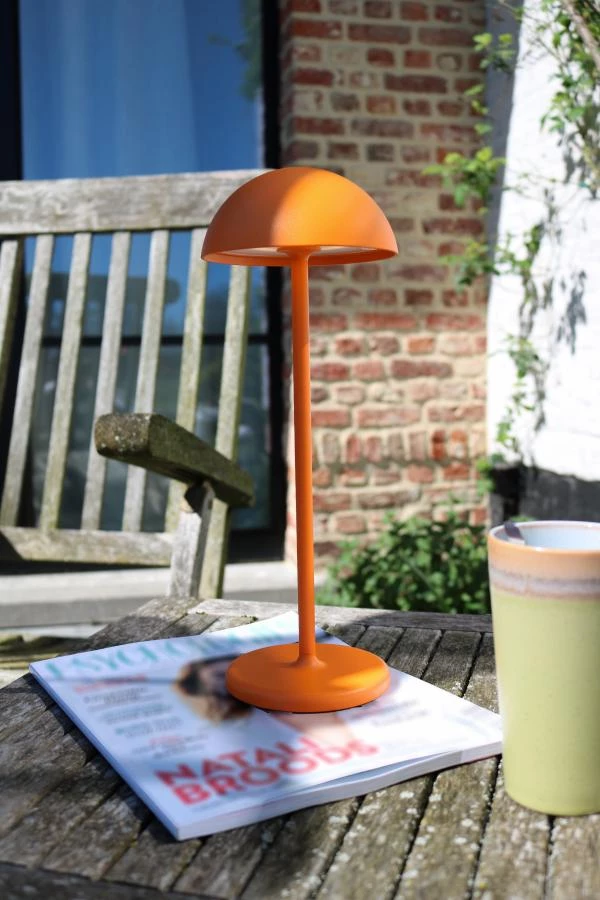 Lucide JOY - Lampe de table Rechargeable Intérieur/Extérieur - Batterie/Piles - Ø 12 cm - LED Dim. - 1x1,5W 3000K - IP54 - Orange - ambiance 1